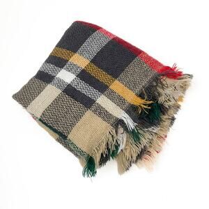 Le Luxe Plaid Infinity Scarf Fringe Raw Edge Acrylic